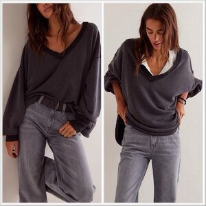 Free People We The Free Venice V-Neck Sweatshirt in a washed black
